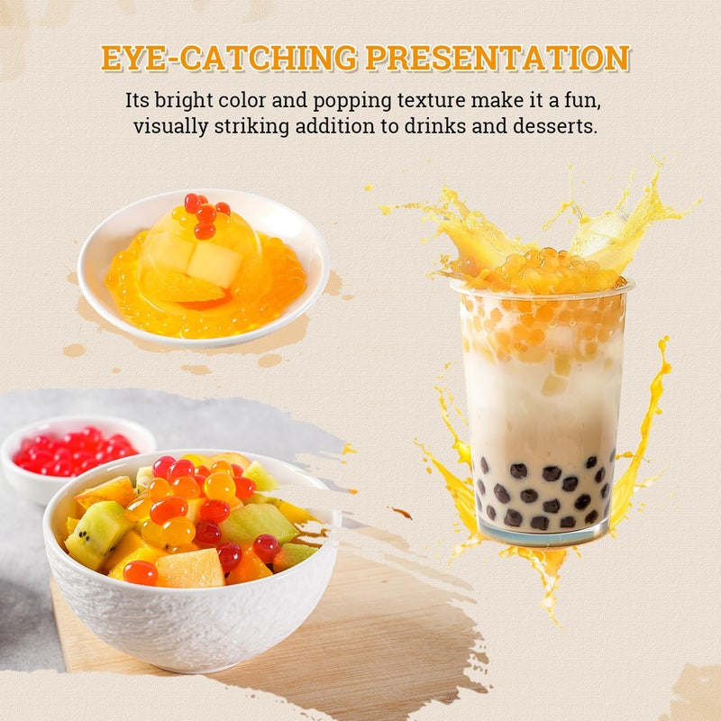 52USA Mango Popping Boba (500g), Popping Pearls for Bubble Tea, Beverages, Sweets, Ice Cream, Shakes, Desserts & Smoothies Topping, 1.1 Pound (Pack of 1) - Image 4